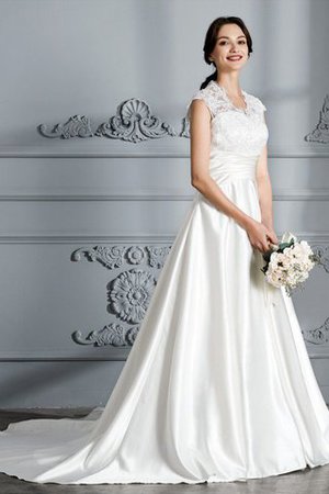 Duchesse-Linie Ärmelloses V-Ausschnitt Gericht Schleppe Brautkleid aus Satin - Bild 1