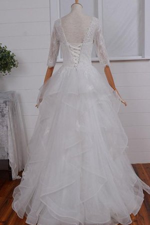A-Line Reißverschluss Konservatives Brautkleid mit Bordüre mit Langen Ärmeln - Bild 2
