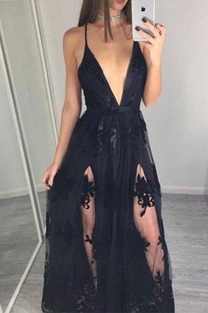 Prinzessin Tüll Bodenlanges Ballkleid mit Spaghettiträger mit Applikation