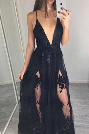 Prinzessin Tüll Bodenlanges Ballkleid mit Spaghettiträger mit Applikation