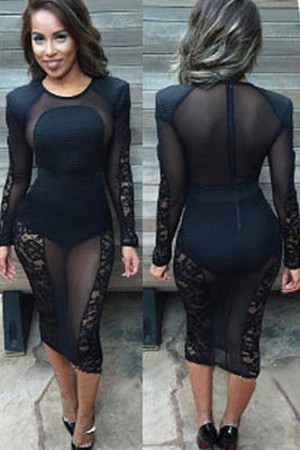 Ausschnitt Durchschauen Juwel Spitze Glamourös Bodycon kleider Club Kleider