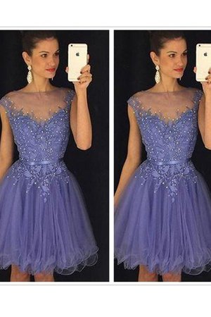 Tüll Schaufel-Ausschnitt Prinzessin Kurzes Cocktailkleid mit Applikation