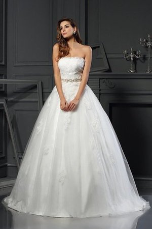 Duchesse-Linie Ärmelloses Sittsames Brautkleid mit Applike ohne Träger - Bild 1