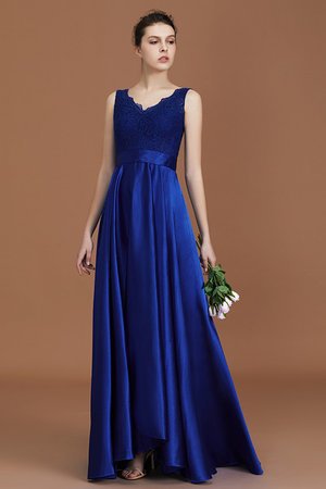 Satin Prinzessin Saugfähig A-Line V-Ausschnitt Ärmellos Brautjungfernkleid mit Bordüre - Bild 3