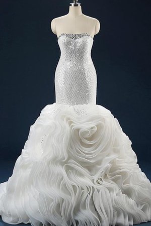 Meerjungfrau Paillette Organza Brautkleid mit Natürlicher Taille mit Rüschen - Bild 1