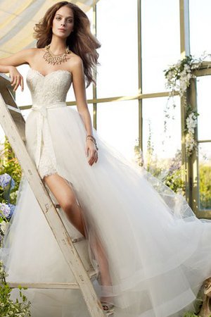A-Line Ärmellos Tüll Brautkleid mit Schleife mit Gürtel - Bild 1