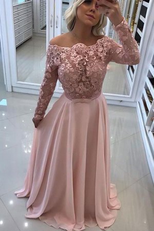 Bateau A Linie Langärmeliges Exquisit Chiffon Prinzessin Bodenlanges Ballkleid - Bild 1