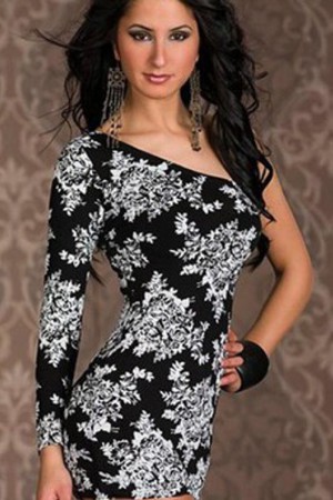 Damen Polyester Eine Schulter Ausschnitt Elegant Bodycon Elasthan Club Kleider