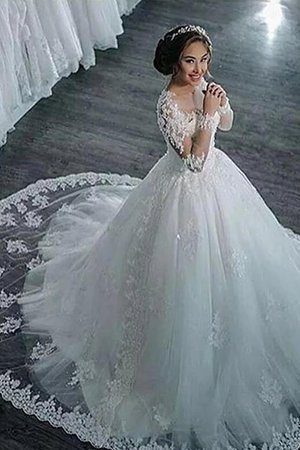 Duchesse-Linie Tüll Normale Taille Fantastisch Bodenlanges Brautkleid mit Perlen - Bild 3