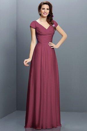 Reißverschluss Kurze Ärmeln Plissiertes Prinzessin Brautjungfernkleid aus Chiffon - Bild 5