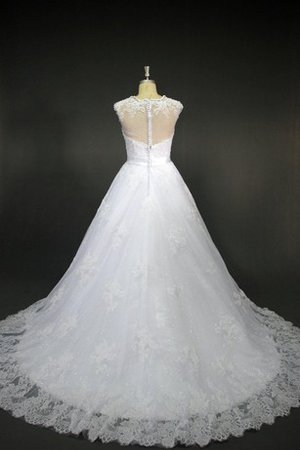 A-Line Juwel Ausschnitt Normale Taille Bodenlanges Brautkleid mit Kurzen Ärmeln - Bild 2