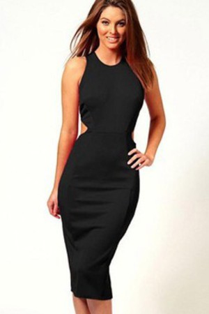 Damen Bodycon Ausschnitt Polyester Elegant Juwel Rückenfrei Club Kleider