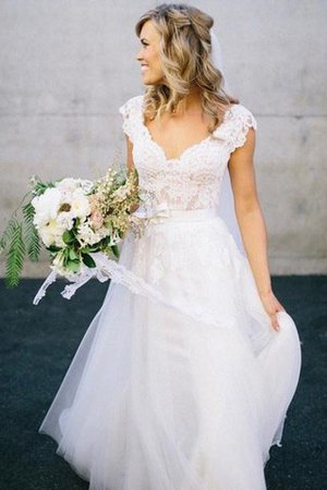 Prinzessin A-Linie Ärmelloses Bodenlanges Brautkleid mit Bordüre - Bild 1