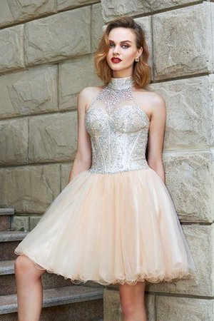 Nackenband A Linie Normale Taille Kurzes Ballkleid mit Perlen - Bild 1