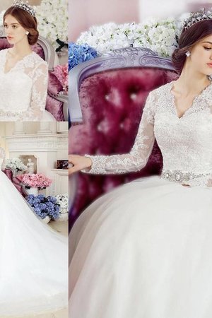 V-Ausschnitt A-Linie Attraktiv Prinzessin Brautkleid mit Applikation mit Bordüre - Bild 2