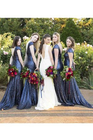A-Line Herz-Ausschnitt Gerüschtes Bodenlanges Brautjungfernkleid mit Pailletten