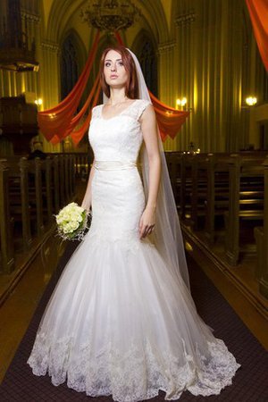 Meerjungfrau Stil Luxus Brautkleid mit Gekappten Ärmeln mit Rüschen