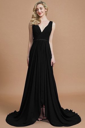 V-Ausschnitt Natürliche Taile Chiffon A-Linie Ärmelloses Brautjungfernkleid - Bild 7