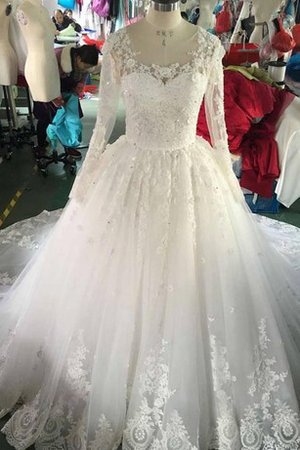 Tüll Lange Ärmeln Organza Prächtiges Brautkleid mit Applikation - Bild 1