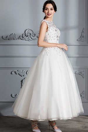 Ärmelloses Schaufel-Ausschnitt Tüll Duchesse-Linie Wadenlanges Brautkleid - Bild 5