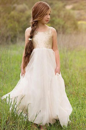 Hübsch Tüll Prinzessin Ärmelloses Paillette A-Line Blumenmädchenkleid mit Blume - Bild 1