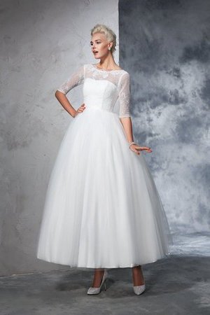 Duchesse-Linie Knöchellanges Sittsames Brautkleid mit Bordüre mit Reißverschluss - Bild 1