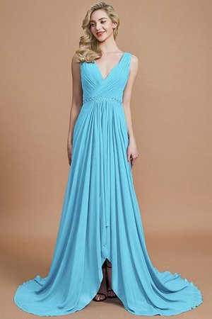 V-Ausschnitt Natürliche Taile Chiffon A-Linie Ärmelloses Brautjungfernkleid - Bild 8