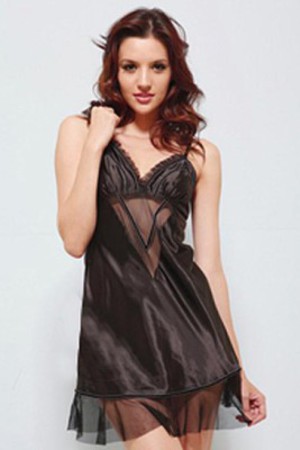 Riemen Satin Schwarz Tiefer V-Ausschnitt Babydoll