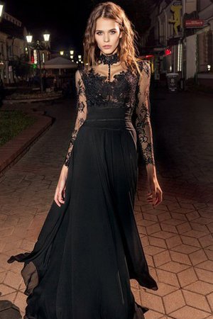 A Linie Klassisches Chiffon Lange Ärmeln Ballkleid mit Applike