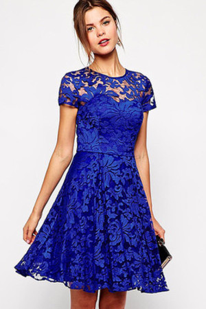 Blau Fee Skater Kleid Spitze Königlich Charmant Glamourös Club Kleider