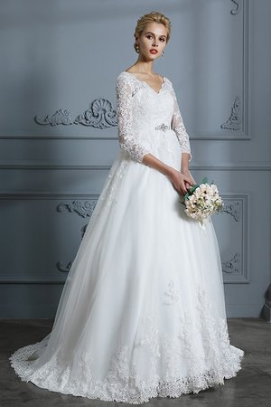 Tüll Gericht Schleppe Duchesse-Linie Charme Brautkleid mit Bordüre mit V-Ausschnitt - Bild 5