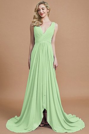 V-Ausschnitt Natürliche Taile Chiffon A-Linie Ärmelloses Brautjungfernkleid - Bild 31