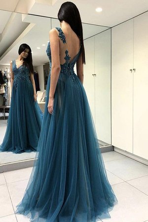 Beliebt V-Ausschnitt Prinzessin Natürliche Taile Tüll Bodenlanges Ballkleid mit Applike - Bild 2