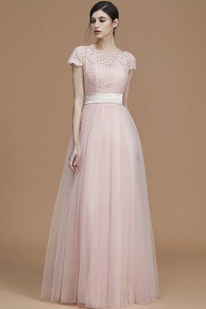 Tüll Prinzessin A-Linie Bodenlanges Brautjungfernkleid mit Schleife - Bild 3