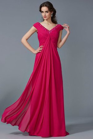 A Linie kurze Ärmeln Chiffon Perlenbesetztes Anständiges Abendkleid