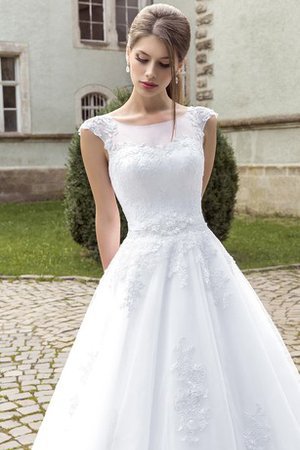 Spitze Tüll Kurze Ärmeln Konservatives Brautkleid mit Gekappten Ärmeln - Bild 2