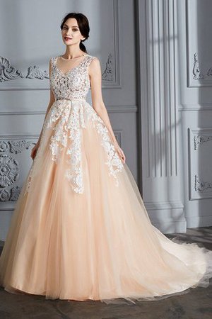 Duchesse-Linie Tüll Normale Taille Schaufel-Ausschnitt Ärmelloses Brautkleid - Bild 5