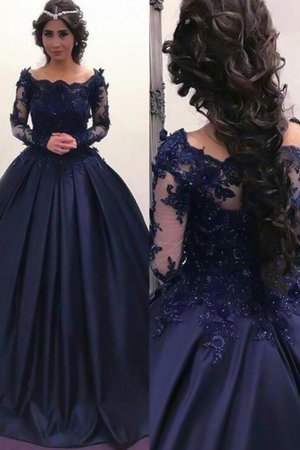 Single Duchesse-Linie Bateau Sweep Train Abendkleid mit Applike mit Langen Ärmeln - Bild 2