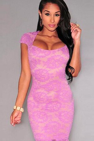 Spitze Schlüsselloch Nackt Kleid Illusion Hülsen Club Kleider