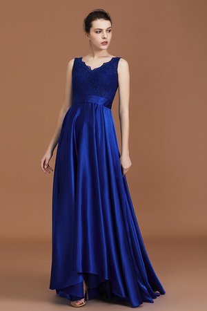 Satin Prinzessin Saugfähig A-Line V-Ausschnitt Ärmellos Brautjungfernkleid mit Bordüre - Bild 4