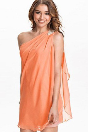 Asymmetrisch Eine Schulter Sexy Orange Minikleid Club Kleider
