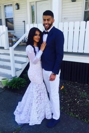 Langärmeliges Träumer Normale Taille Brautkleid mit Offenen Rücken mit Bordüre - Bild 2