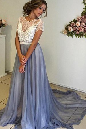 Juwel Ausschnitt Chiffon Sexy Ballkleid mit Plissierungen mit Kurzen Ärmeln