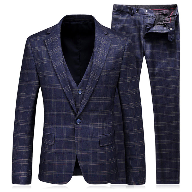 3 Stücke Plaid Herren Anzüge One Button Formalen Geschäfts