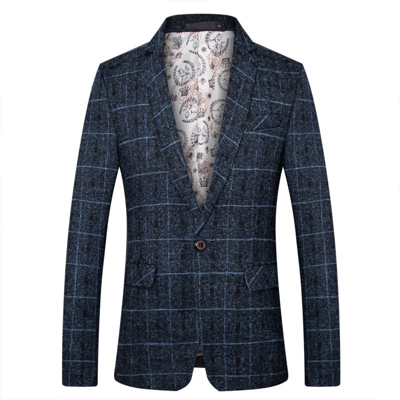 Mode Casual Business Männer Blazer Grau Anzüge Plaid Treffen