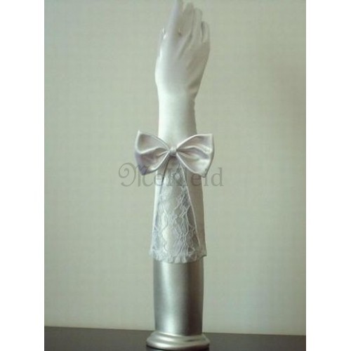 Taft Mit Bowknot Weiß Bescheiden Brauthandschuhe - Bild 1
