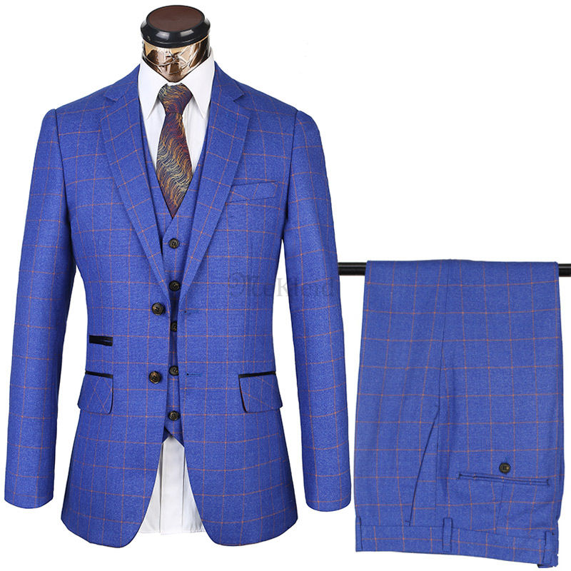 Anzüge Männer Mode Hohe Qualität Plaid Lager Royal Blau - Bild 1