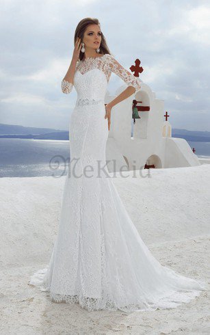 Spitze Bateau Hoher Kragen Luxus Brautkleid mit Plissierungen