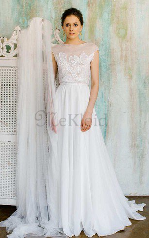 A-Line Juwel Ausschnitt Schlichtes Tiefer V-Ausschnitt Brautkleid mit Gürtel
