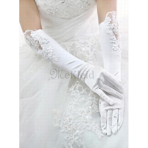Satin Mit Applikation Weiß Elegant|Bescheiden Brauthandschuhe - Bild 1
